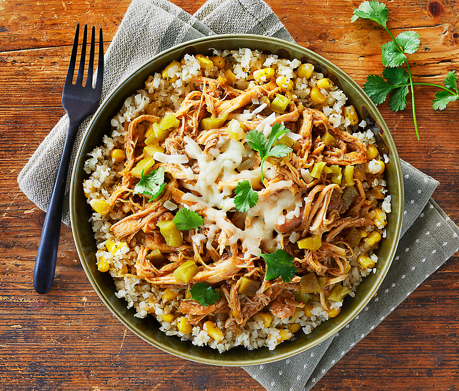 Green chili cauliflower rice bowl
